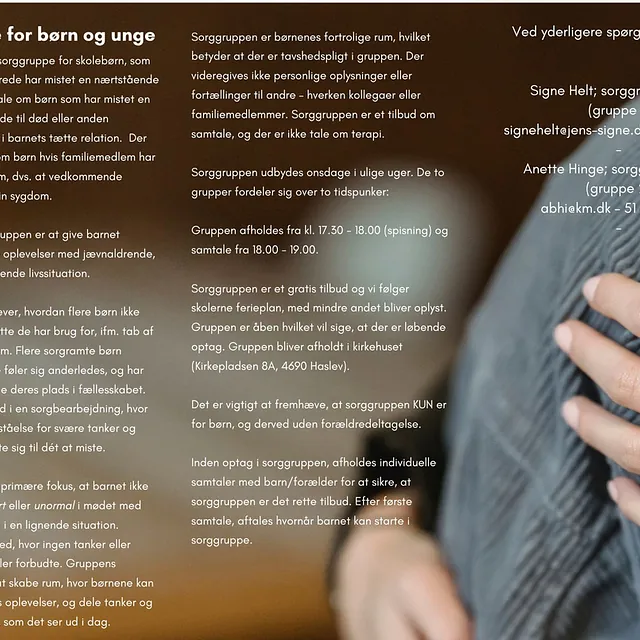 Infografik om sorggruppe for børn og unge i Haslev Kirke.