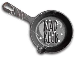 Logo for Madklub med en støbejernspande.